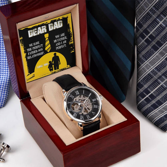 Dear Dad- We Have the Perfect Father Son Relationship Men's Openwork Watch with Gift Box - Mallard Moon Gift Shop