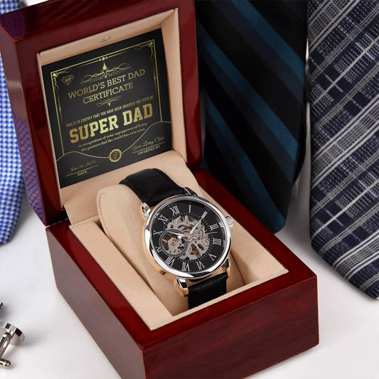 Dad Gift -Super Dad Certificate Men's Openwork Watch with Gift Box - Mallard Moon Gift Shop