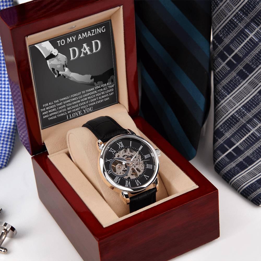 To My Amazing Dad Thank You Metal Chronograph Watch Men's Openwork Watch with Gift Box - Mallard Moon Gift Shop