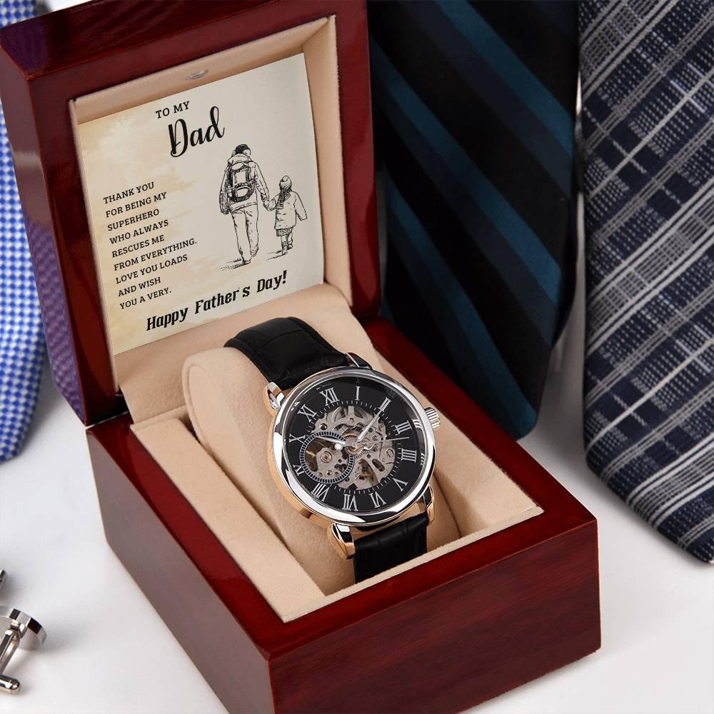 To My Dad My Superhero Men's Openwork Watch with Gift Box - Mallard Moon Gift Shop