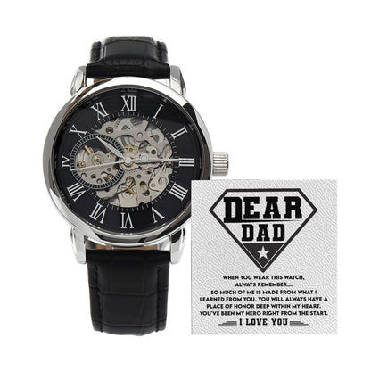 Dear Dad, You are my Hero Men's Openwork Watch - Mallard Moon Gift Shop