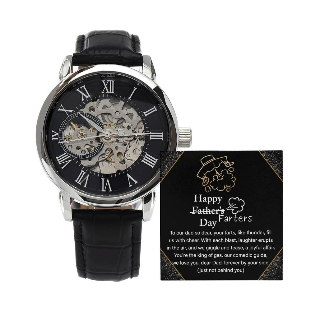 Dad Gift -Funny Happy Farter's Day Men's Openwork Watch with Gift Box - Mallard Moon Gift Shop
