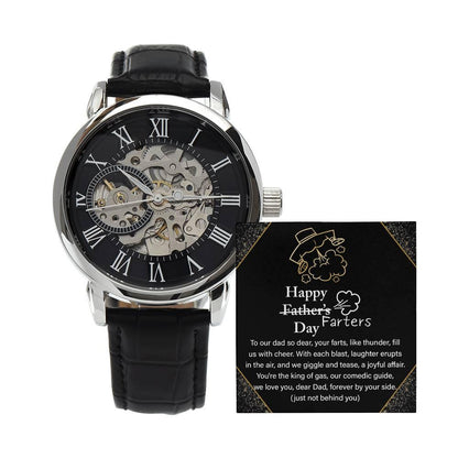 Dad Gift -Funny Happy Farter's Day Men's Openwork Watch with Gift Box - Mallard Moon Gift Shop