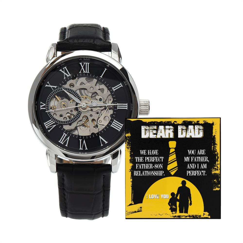 Dear Dad- We Have the Perfect Father Son Relationship Men's Openwork Watch with Gift Box - Mallard Moon Gift Shop