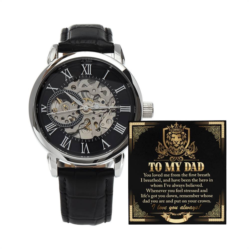 Dad Gift -Put On Your Crown Men's Openwork Watch with Gift Box - Mallard Moon Gift Shop