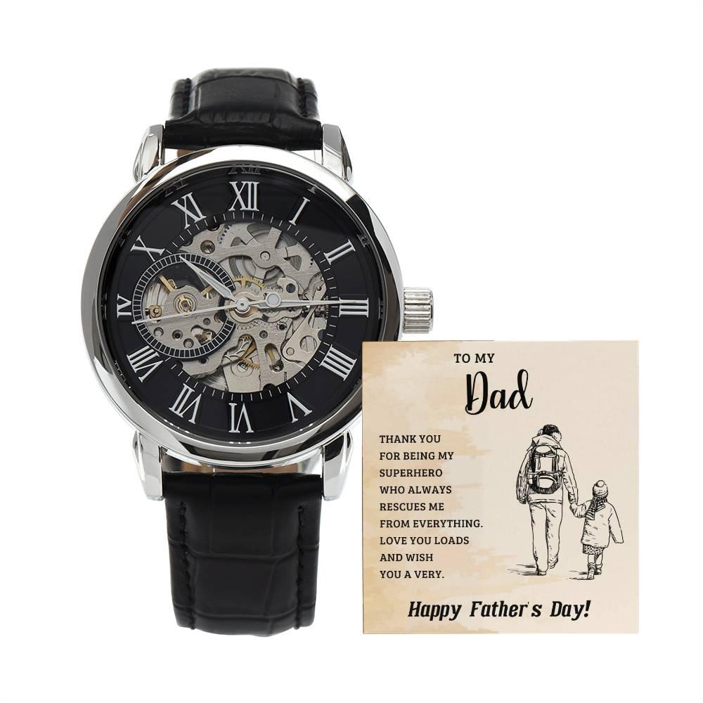 To My Dad My Superhero Men's Openwork Watch with Gift Box - Mallard Moon Gift Shop
