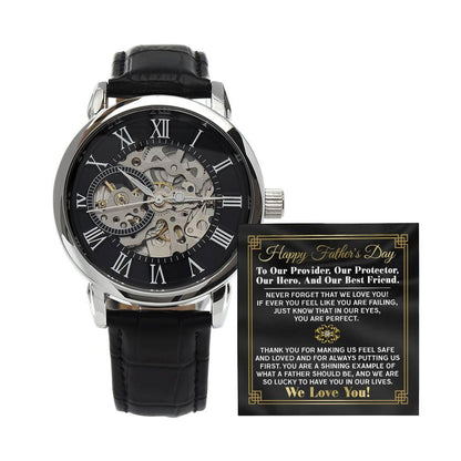 Dad Gift -Our Provider, Protector, Hero, Best Friend Men's Openwork Watch with Gift Box - Mallard Moon Gift Shop