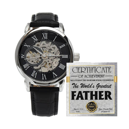Dad Certificate of Achievement for the World's Greatest Father Men's Openwork Watch with Gift Box - Mallard Moon Gift Shop