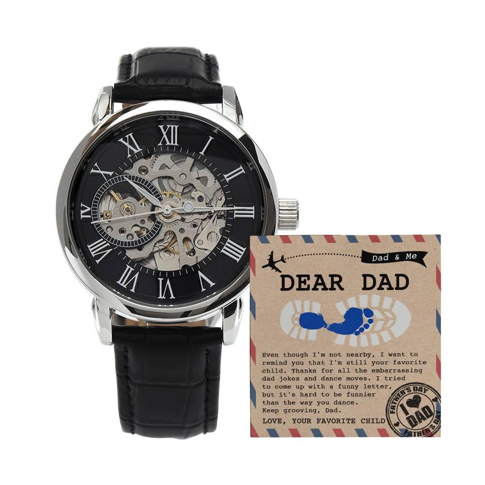 Dad Gift -Thanks for All The Embarrassing Dad Jokes and Dance Moves - Your Favorite Child Men's Openwork Watch with Gift Box - Mallard Moon Gift Shop
