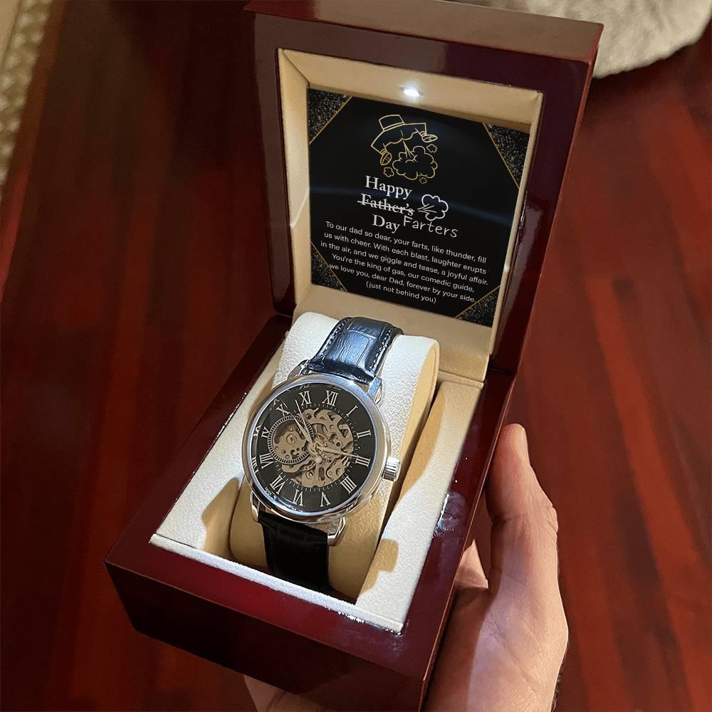 Dad Gift -Funny Happy Farter's Day Men's Openwork Watch with Gift Box - Mallard Moon Gift Shop