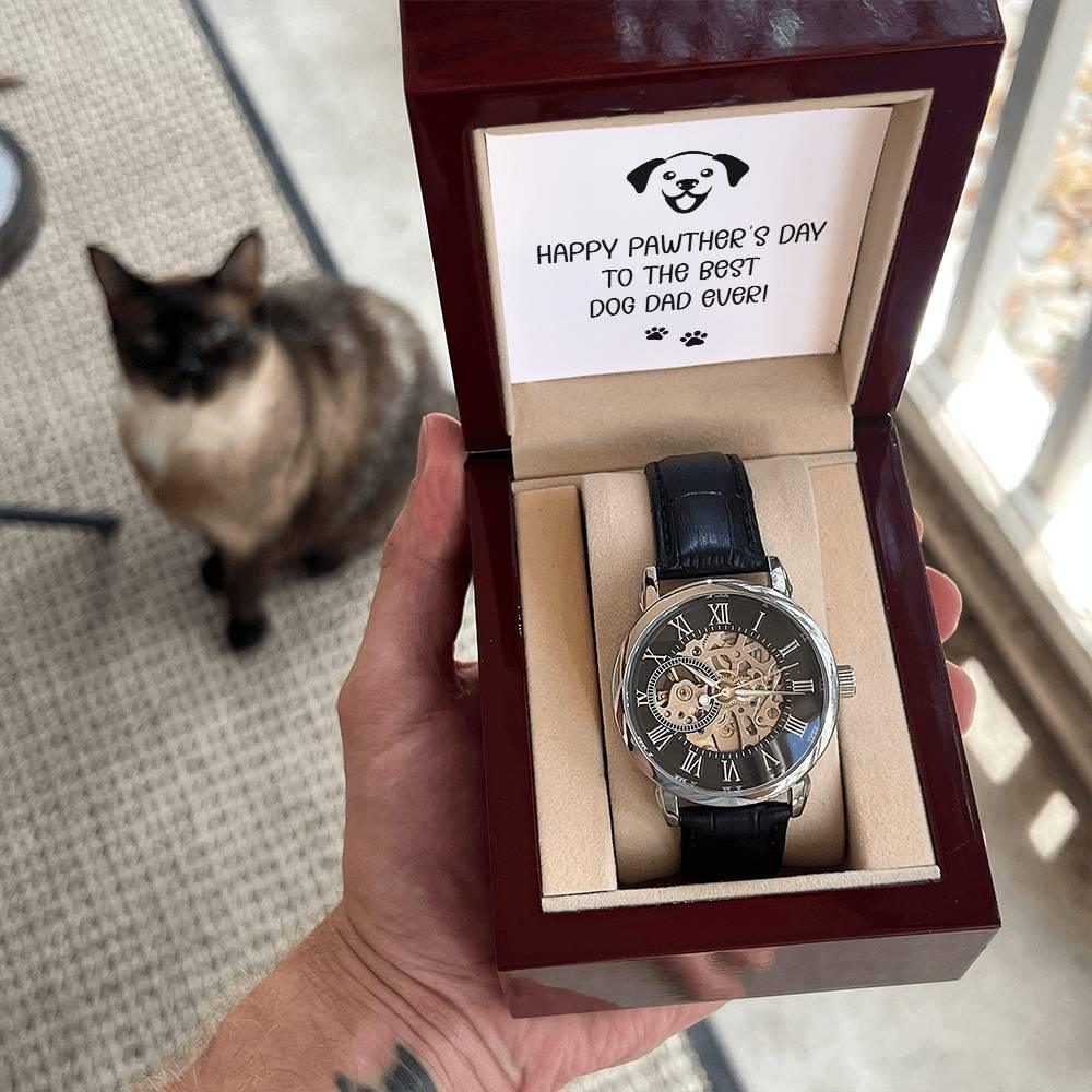 Dad Gift -Happy Pawther’s Day to the Best Dog Dad Men's Openwork Watch with Gift Box - Mallard Moon Gift Shop