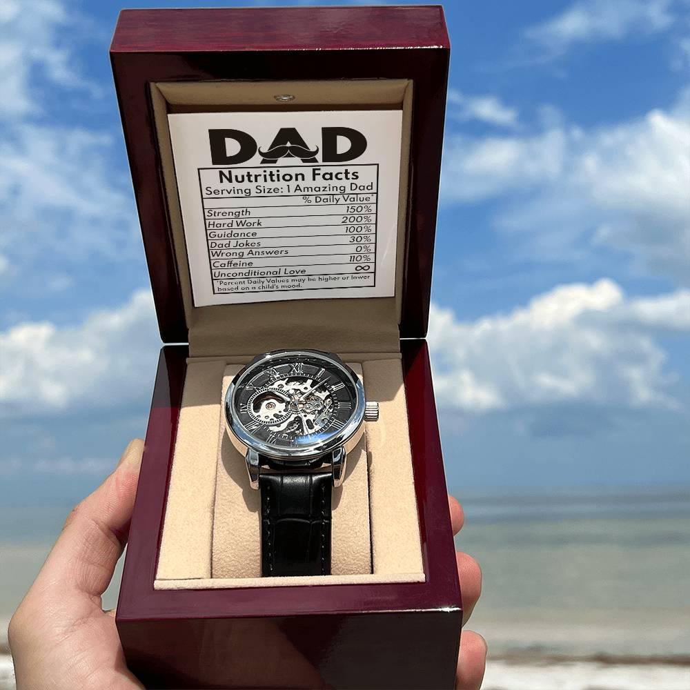 Dad Gift - Nutrition Facts Men's Openwork Watch with Gift Box - Mallard Moon Gift Shop