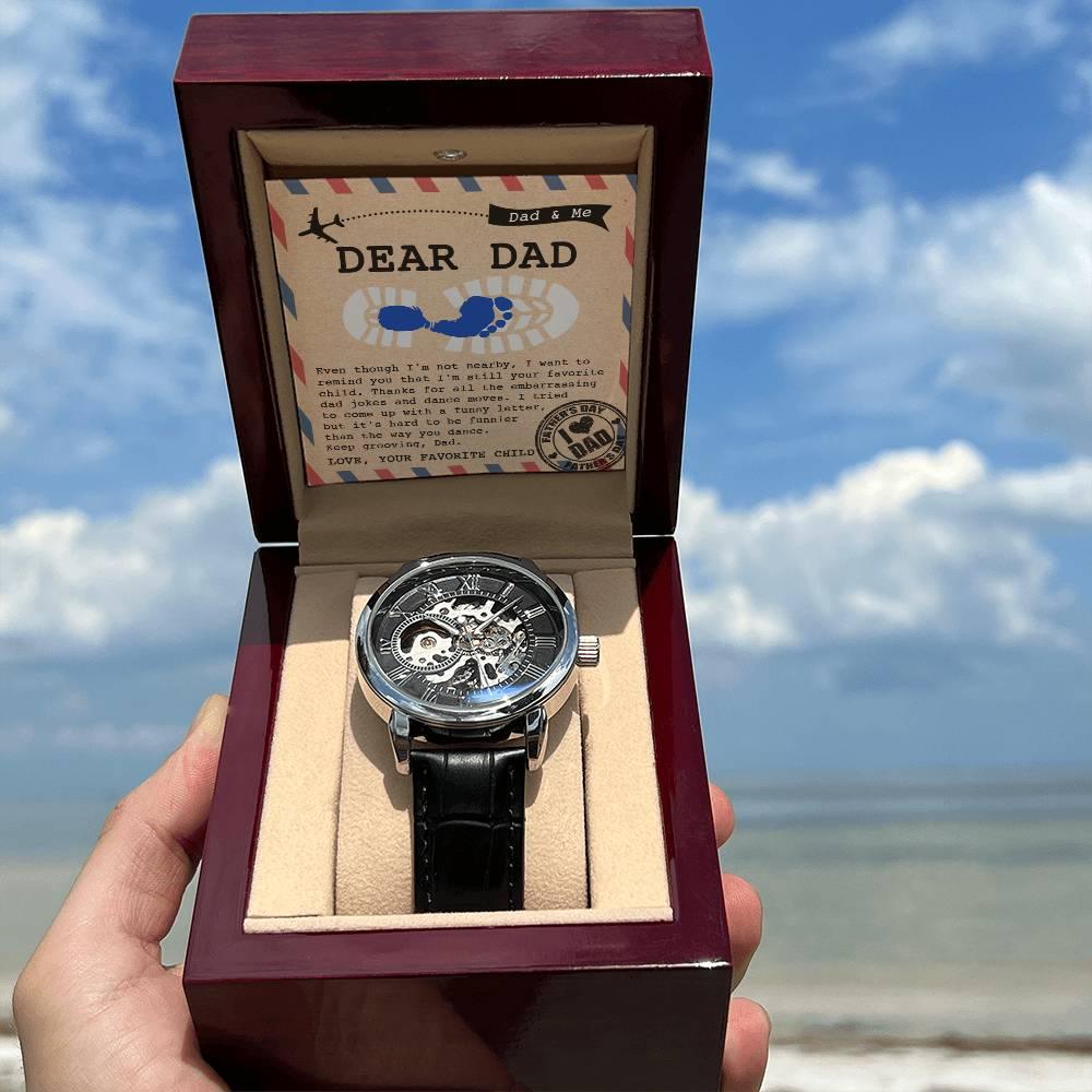 Dad Gift -Thanks for All The Embarrassing Dad Jokes and Dance Moves - Your Favorite Child Men's Openwork Watch with Gift Box - Mallard Moon Gift Shop