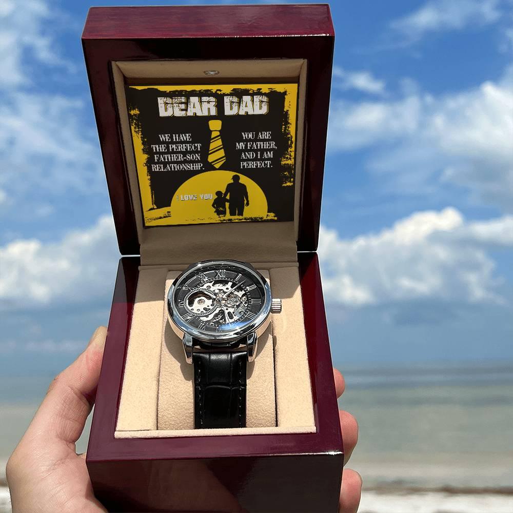 Dear Dad- We Have the Perfect Father Son Relationship Men's Openwork Watch with Gift Box - Mallard Moon Gift Shop