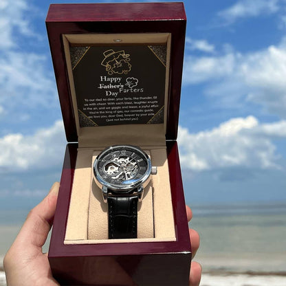 Dad Gift -Funny Happy Farter's Day Men's Openwork Watch with Gift Box - Mallard Moon Gift Shop