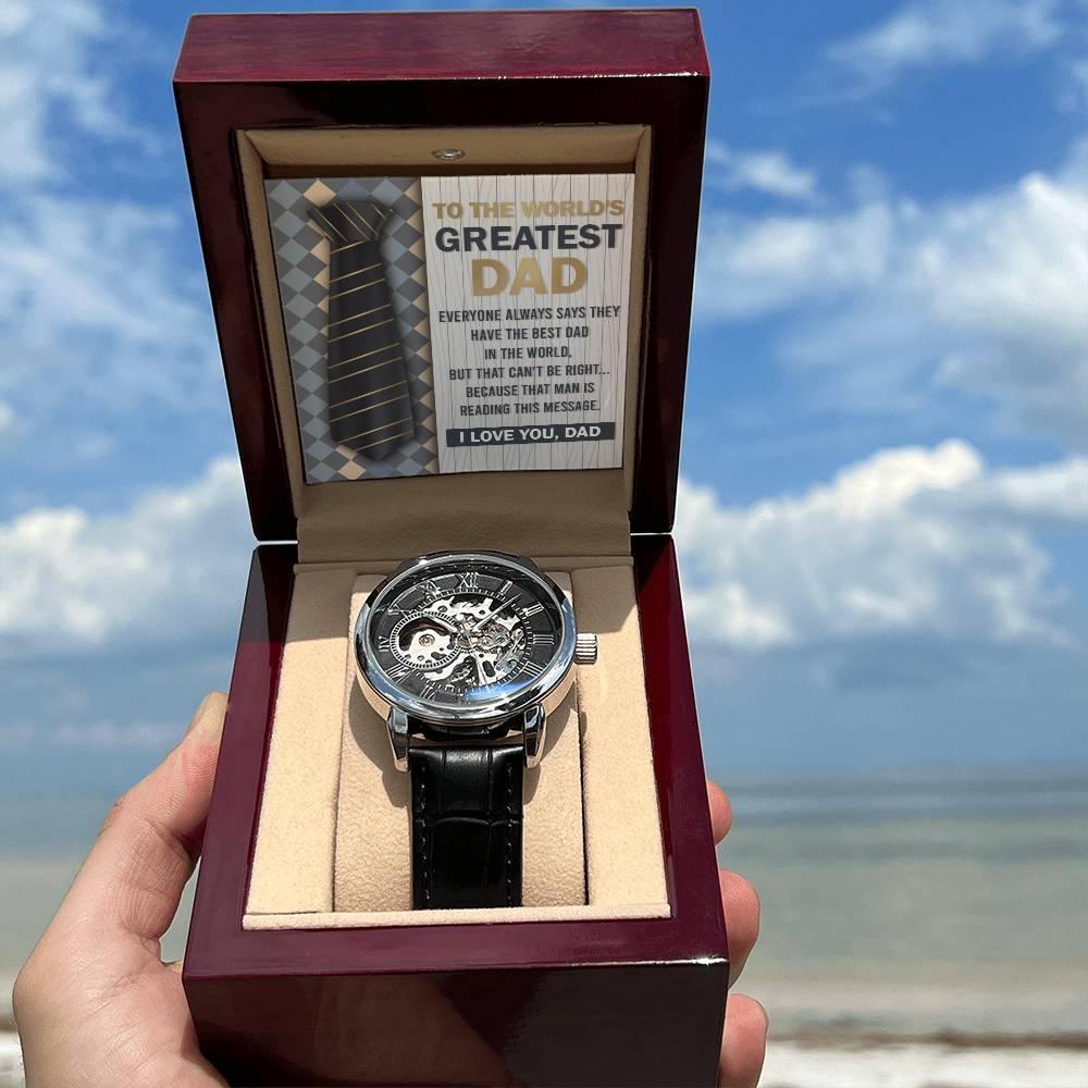 Dad Gift - To the World's Greatest Dad Men's Openwork Watch with Gift Box - Mallard Moon Gift Shop