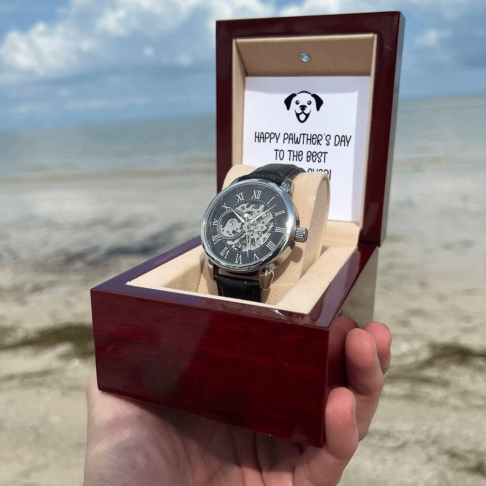 Dad Gift -Happy Pawther’s Day to the Best Dog Dad Men's Openwork Watch with Gift Box - Mallard Moon Gift Shop