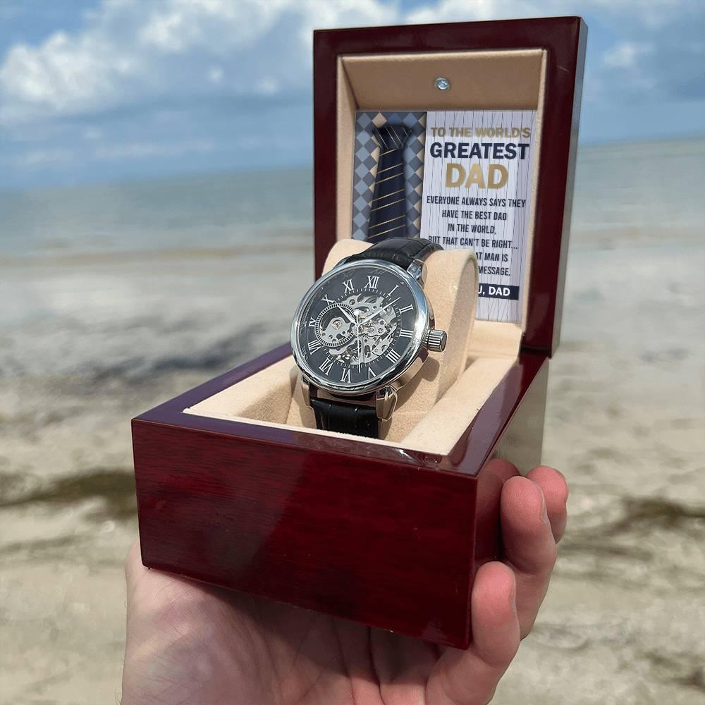 Dad Gift - To the World's Greatest Dad Men's Openwork Watch with Gift Box - Mallard Moon Gift Shop