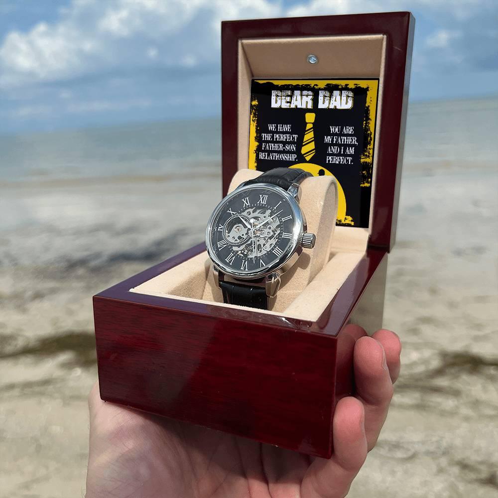 Dear Dad- We Have the Perfect Father Son Relationship Men's Openwork Watch with Gift Box - Mallard Moon Gift Shop