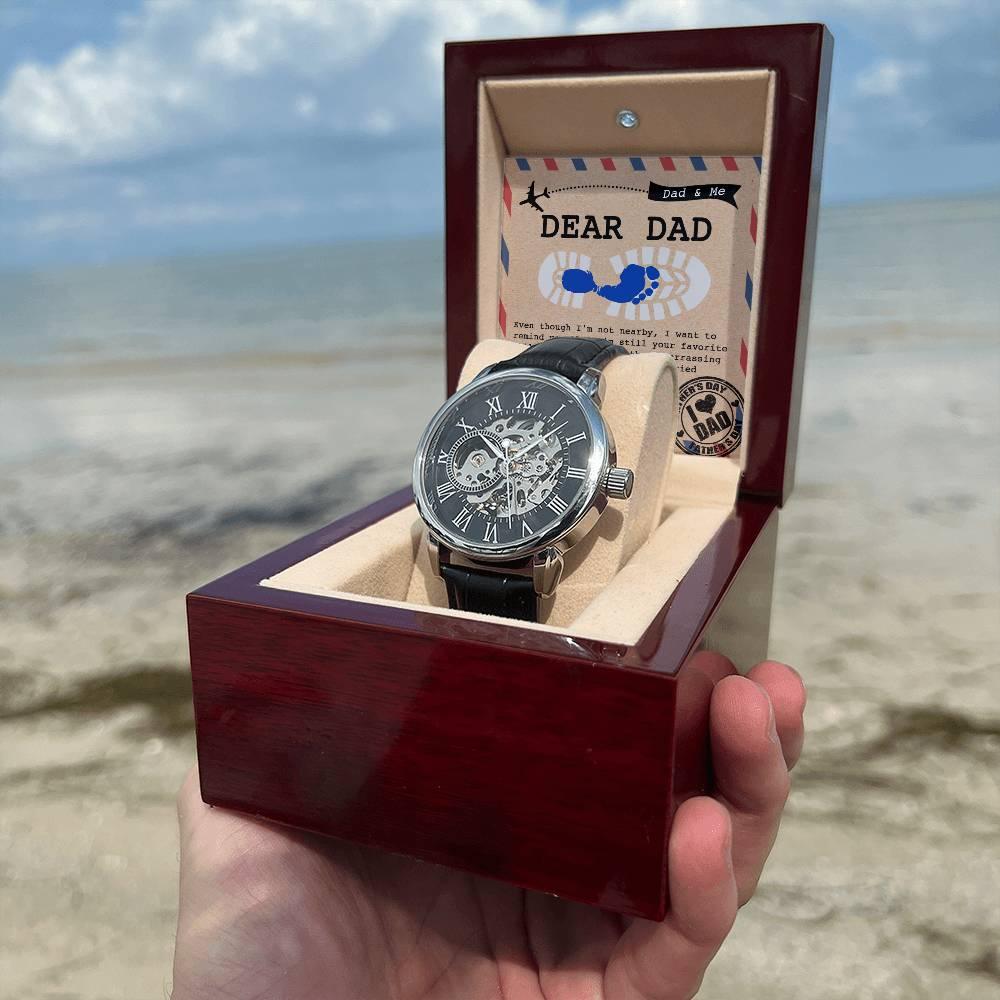 Dad Gift -Thanks for All The Embarrassing Dad Jokes and Dance Moves - Your Favorite Child Men's Openwork Watch with Gift Box - Mallard Moon Gift Shop