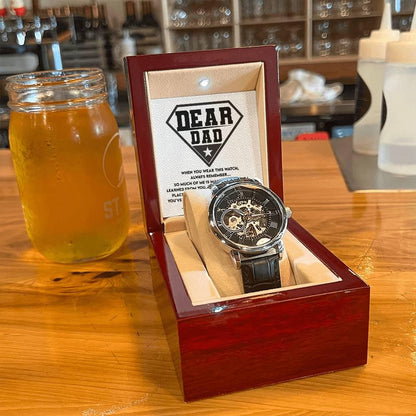 Dear Dad, You are my Hero Men's Openwork Watch - Mallard Moon Gift Shop