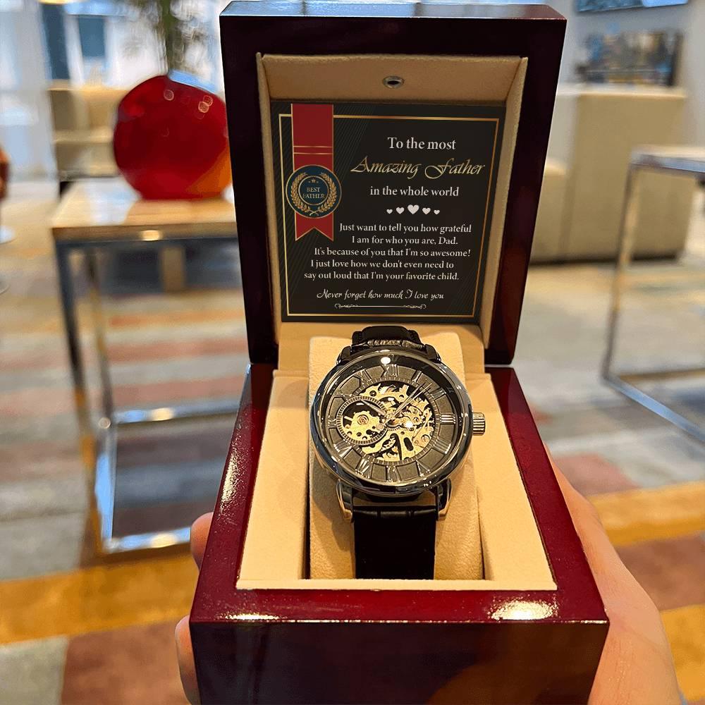 Dad Gift -We Don't Need To Say Out Loud I am You Favorite Child Men's Openwork Watch with Gift Box - Mallard Moon Gift Shop