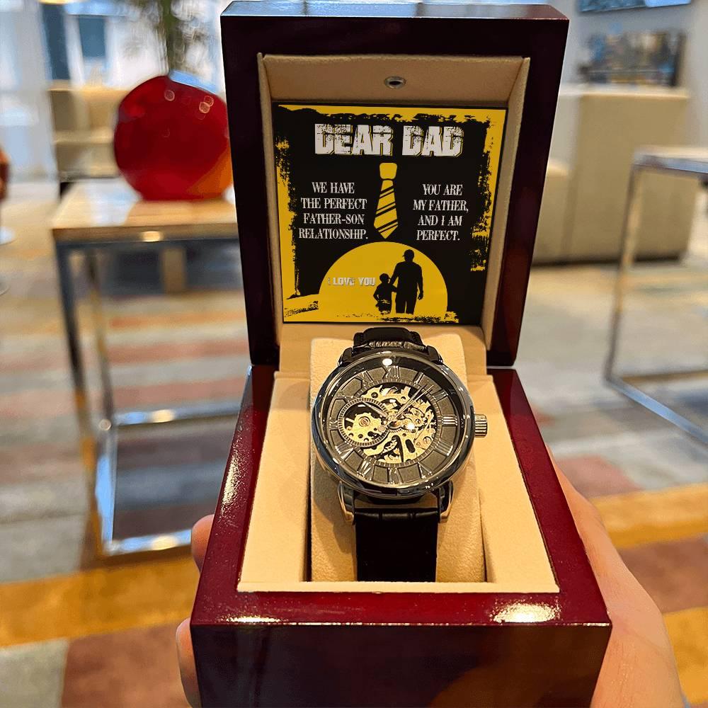 Dear Dad- We Have the Perfect Father Son Relationship Men's Openwork Watch with Gift Box - Mallard Moon Gift Shop