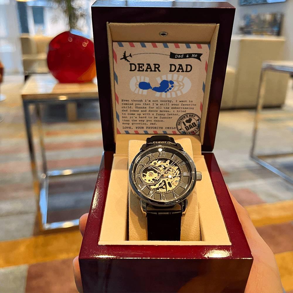 Dad Gift -Thanks for All The Embarrassing Dad Jokes and Dance Moves - Your Favorite Child Men's Openwork Watch with Gift Box - Mallard Moon Gift Shop