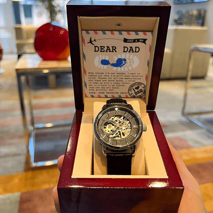 Dad Gift -Thanks for All The Embarrassing Dad Jokes and Dance Moves - Your Favorite Child Men's Openwork Watch with Gift Box - Mallard Moon Gift Shop