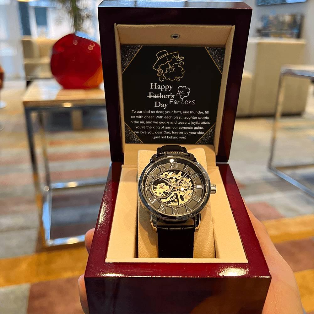 Dad Gift -Funny Happy Farter's Day Men's Openwork Watch with Gift Box - Mallard Moon Gift Shop