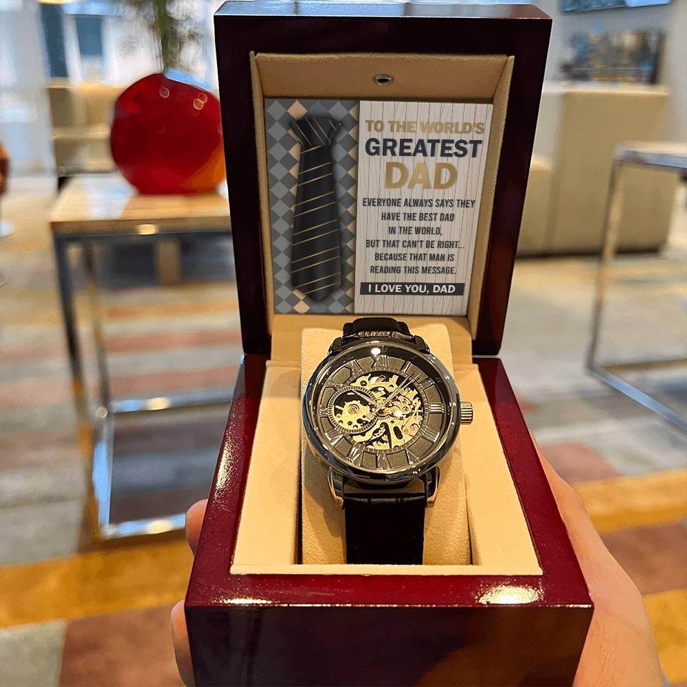 Dad Gift - To the World's Greatest Dad Men's Openwork Watch with Gift Box - Mallard Moon Gift Shop