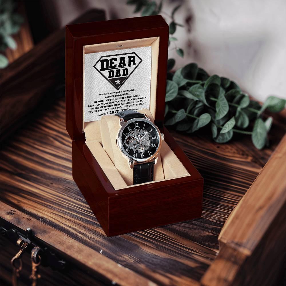 Dear Dad, You are my Hero Men's Openwork Watch - Mallard Moon Gift Shop