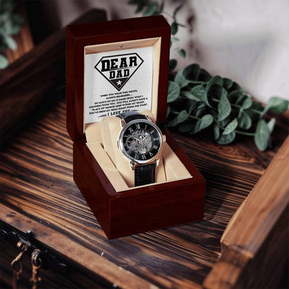 Dear Dad, You are my Hero Men's Openwork Watch - Mallard Moon Gift Shop