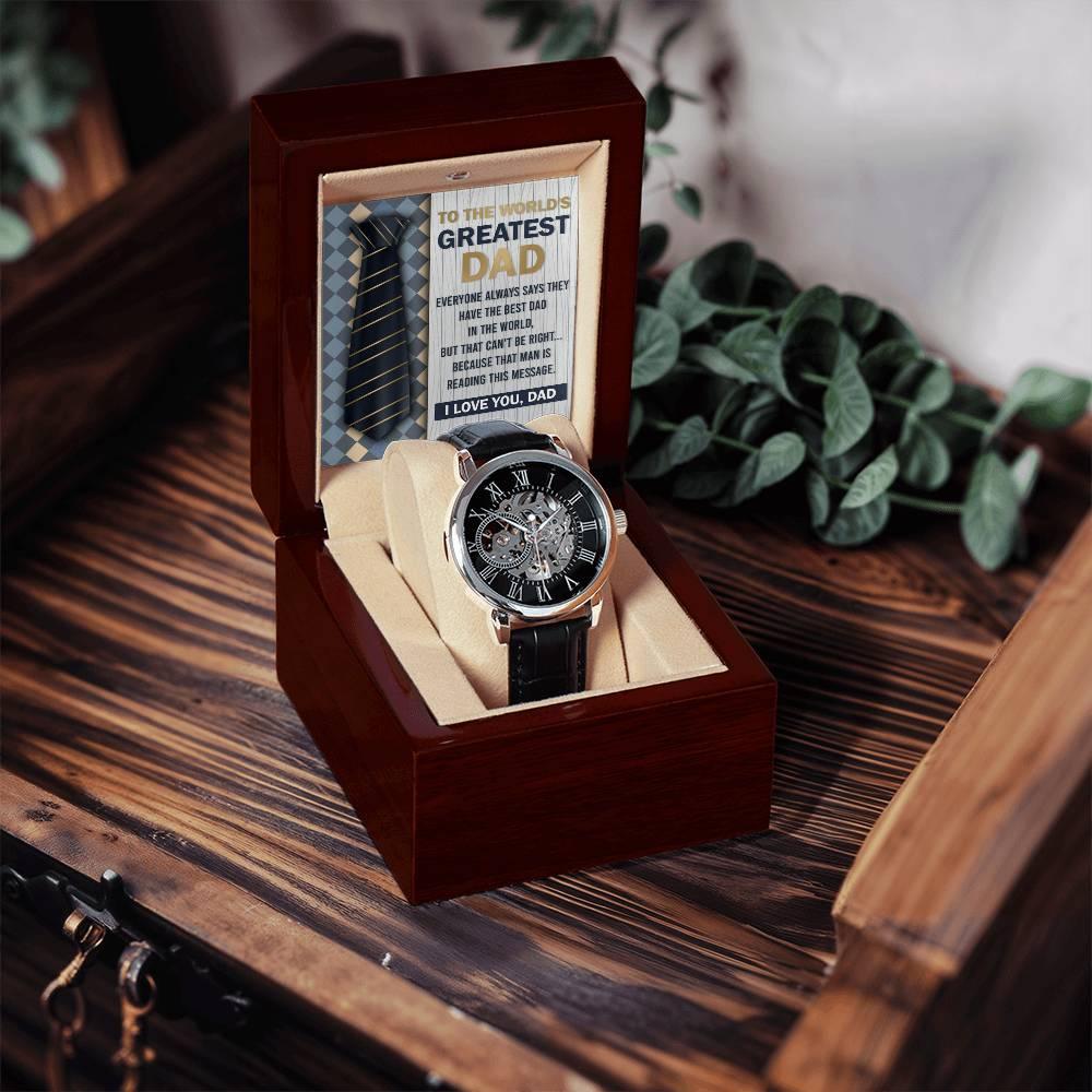 Dad Gift - To the World's Greatest Dad Men's Openwork Watch with Gift Box - Mallard Moon Gift Shop