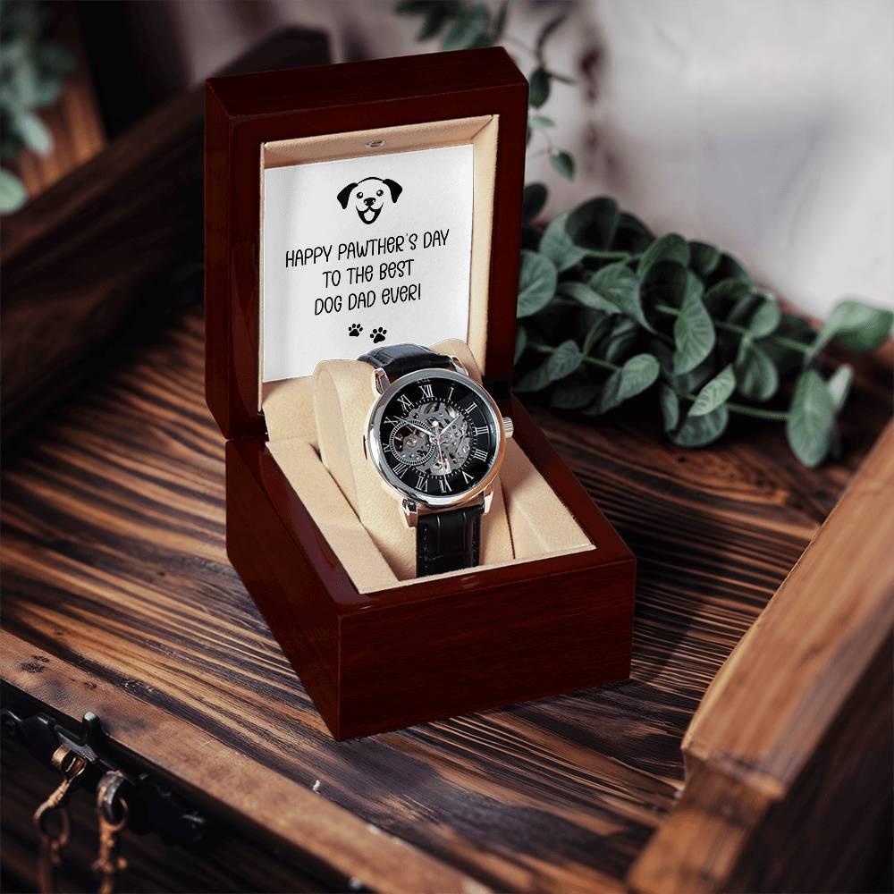 Dad Gift -Happy Pawther’s Day to the Best Dog Dad Men's Openwork Watch with Gift Box - Mallard Moon Gift Shop