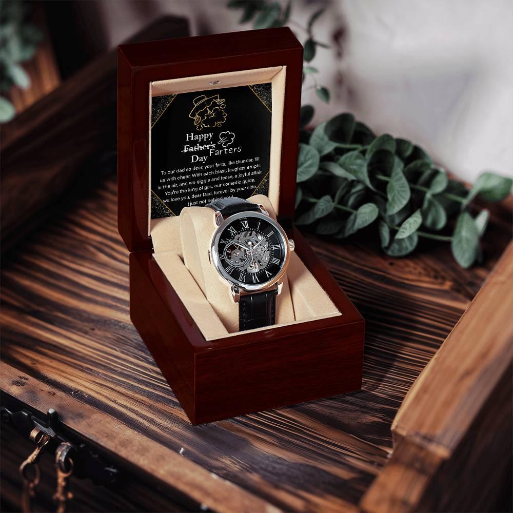 Dad Gift -Funny Happy Farter's Day Men's Openwork Watch with Gift Box - Mallard Moon Gift Shop
