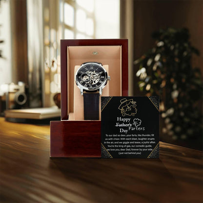 Dad Gift -Funny Happy Farter's Day Men's Openwork Watch with Gift Box - Mallard Moon Gift Shop