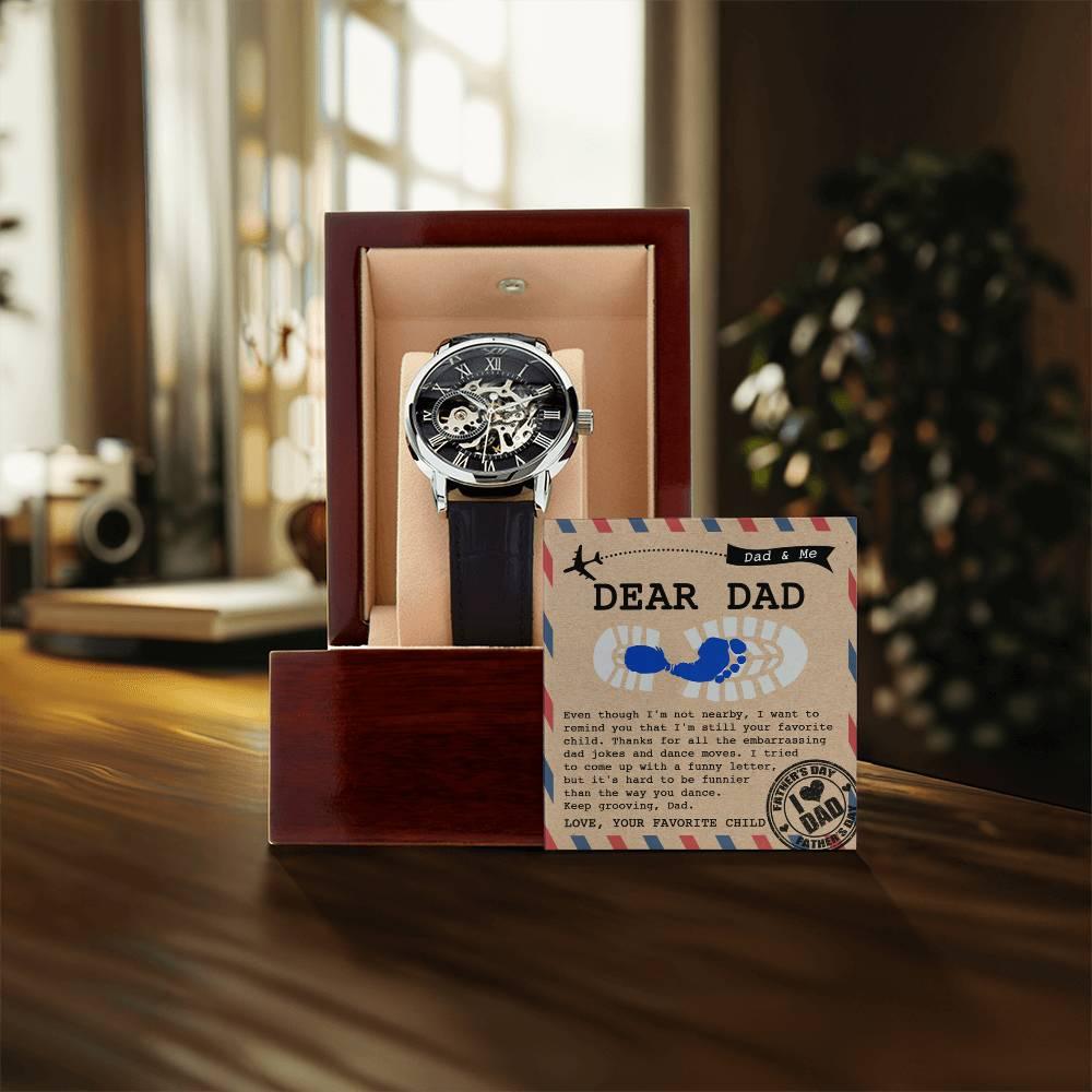 Dad Gift -Thanks for All The Embarrassing Dad Jokes and Dance Moves - Your Favorite Child Men's Openwork Watch with Gift Box - Mallard Moon Gift Shop