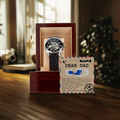 Dad Gift -Thanks for All The Embarrassing Dad Jokes and Dance Moves - Your Favorite Child Men's Openwork Watch with Gift Box - Mallard Moon Gift Shop