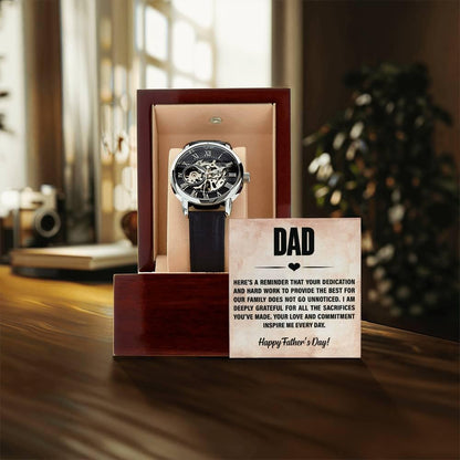 Dad, You Inspire Me - Happy Father’s Day Men's Openwork Watch with Gift Box - Mallard Moon Gift Shop
