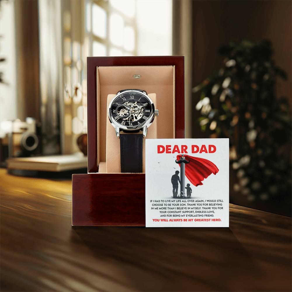 Dad Gift - You Are My Greatest Hero Men's Openwork Watch with Gift Box - Mallard Moon Gift Shop