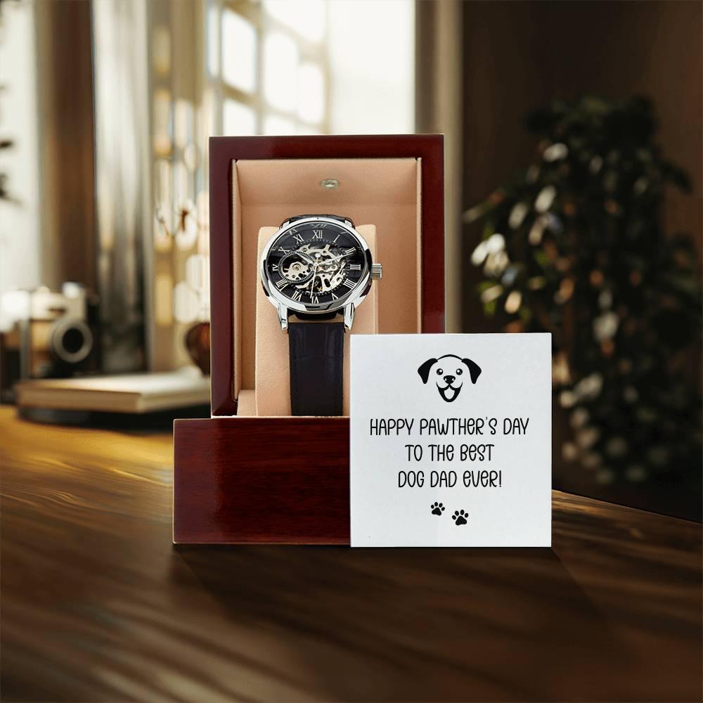 Dad Gift -Happy Pawther’s Day to the Best Dog Dad Men's Openwork Watch with Gift Box - Mallard Moon Gift Shop