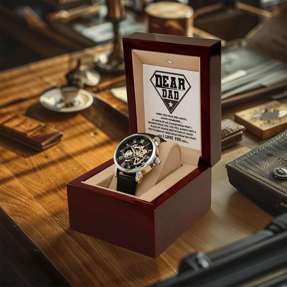 Dear Dad, You are my Hero Men's Openwork Watch - Mallard Moon Gift Shop