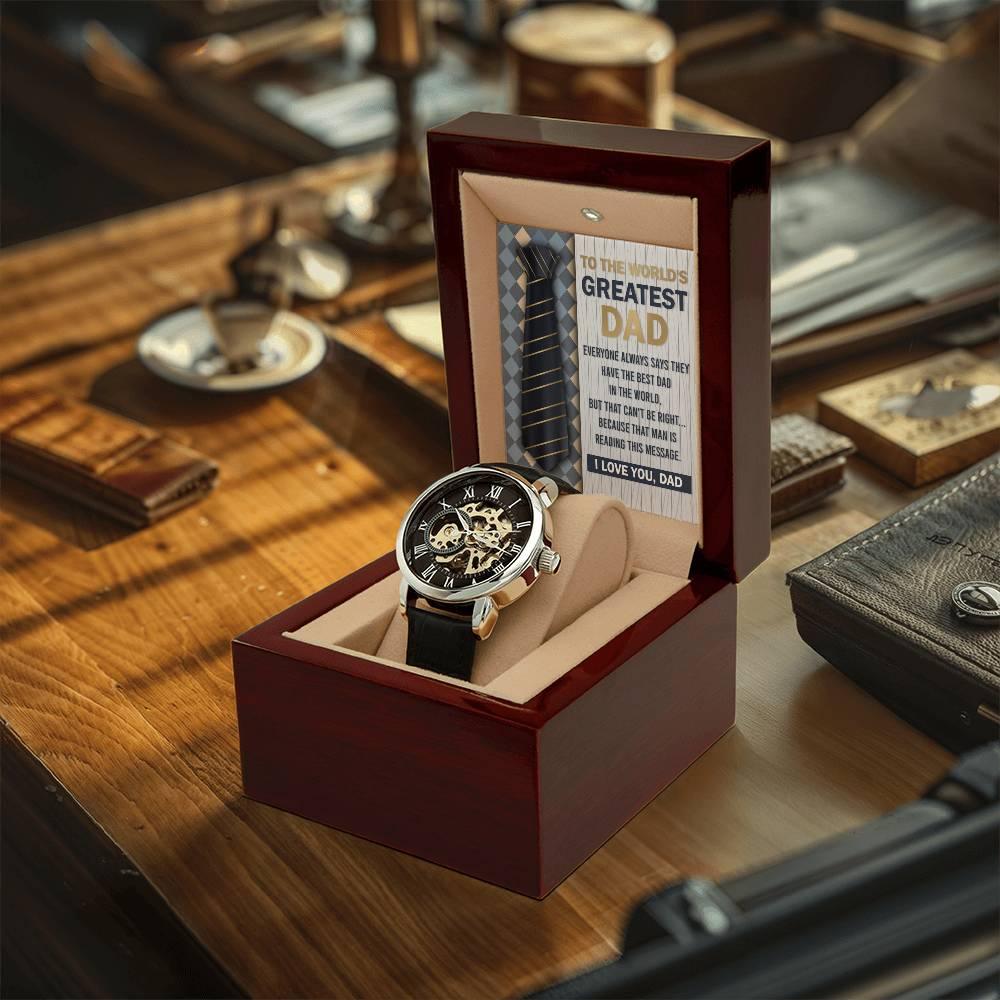 Dad Gift - To the World's Greatest Dad Men's Openwork Watch with Gift Box - Mallard Moon Gift Shop