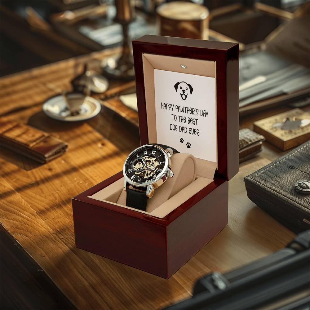 Dad Gift -Happy Pawther’s Day to the Best Dog Dad Men's Openwork Watch with Gift Box - Mallard Moon Gift Shop