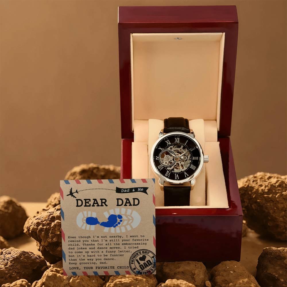 Dad Gift -Thanks for All The Embarrassing Dad Jokes and Dance Moves - Your Favorite Child Men's Openwork Watch with Gift Box - Mallard Moon Gift Shop