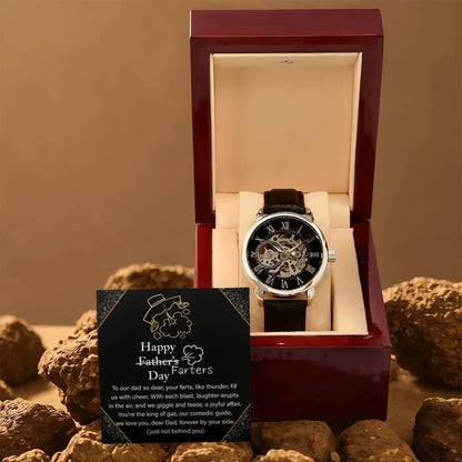 Dad Gift -Funny Happy Farter's Day Men's Openwork Watch with Gift Box - Mallard Moon Gift Shop