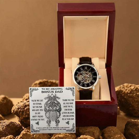 To My Amazing Bonus Dad You are not Just My Stepdad Men's Openwork Watch - Mallard Moon Gift Shop