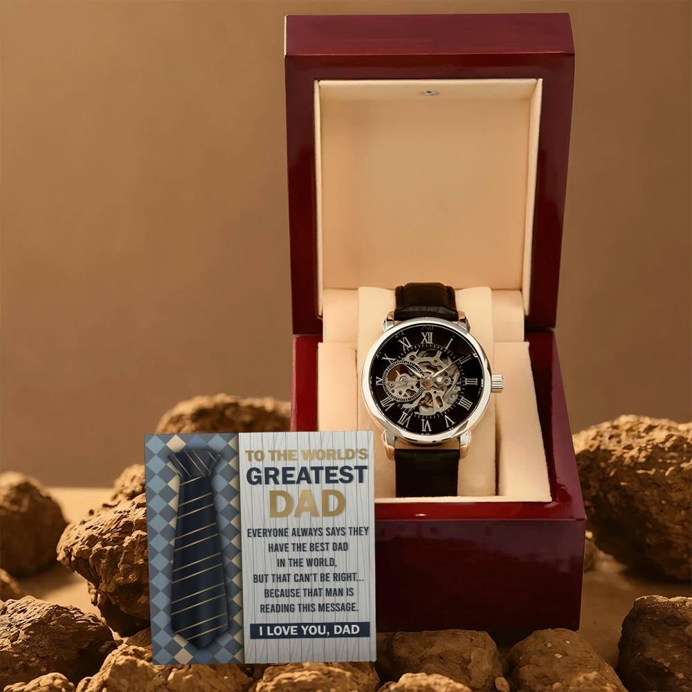 Dad Gift - To the World's Greatest Dad Men's Openwork Watch with Gift Box - Mallard Moon Gift Shop