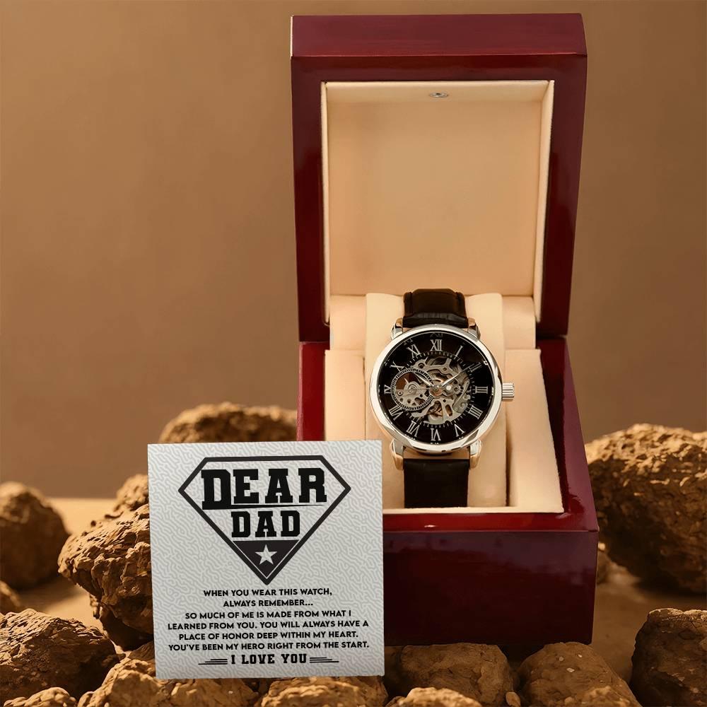 Dear Dad, You are my Hero Men's Openwork Watch - Mallard Moon Gift Shop